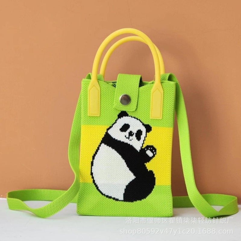 New Mobile Phone Bag Crossbody Bag Women'S Casual Knitted Bag Internet Celebrant Cartoon Bag Cute Panda Pattern Handbag - Image 3