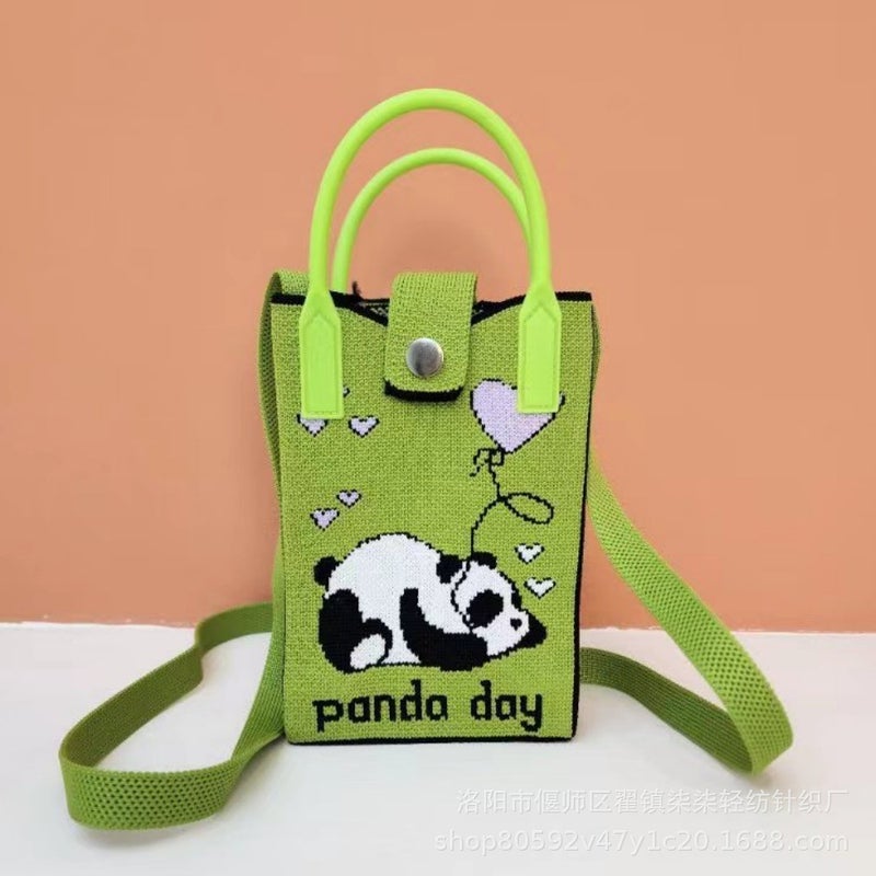 New Mobile Phone Bag Crossbody Bag Women'S Casual Knitted Bag Internet Celebrant Cartoon Bag Cute Panda Pattern Handbag - Image 1