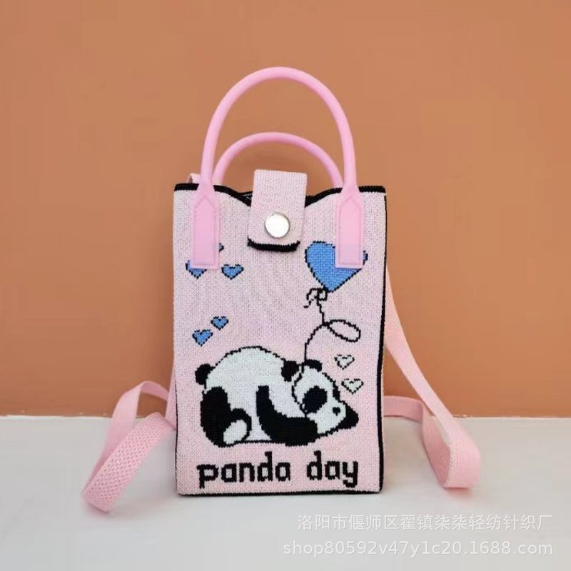 New Mobile Phone Bag Crossbody Bag Women'S Casual Knitted Bag Internet Celebrant Cartoon Bag Cute Panda Pattern Handbag - Image 2
