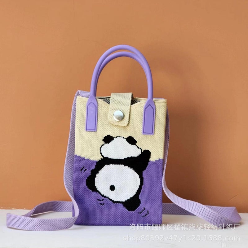 New Mobile Phone Bag Crossbody Bag Women'S Casual Knitted Bag Internet Celebrant Cartoon Bag Cute Panda Pattern Handbag - Image 5