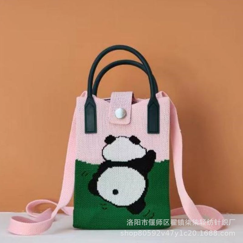 New Mobile Phone Bag Crossbody Bag Women'S Casual Knitted Bag Internet Celebrant Cartoon Bag Cute Panda Pattern Handbag - Image 4