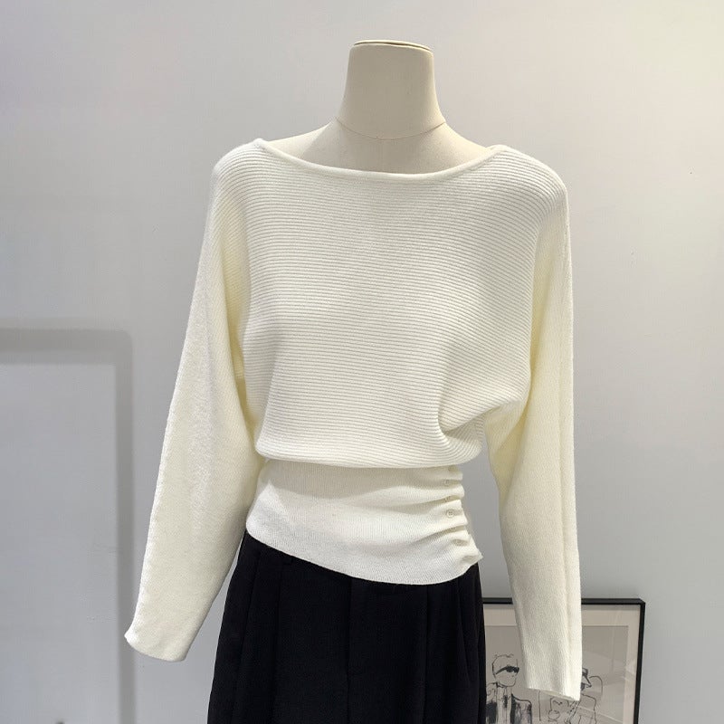 Navy Blue Off-Shoulder Off-Shoulder Knit Sweater Women'S Slim-Fit Elegant Sweater Inner Base Shirt Top - Image 3