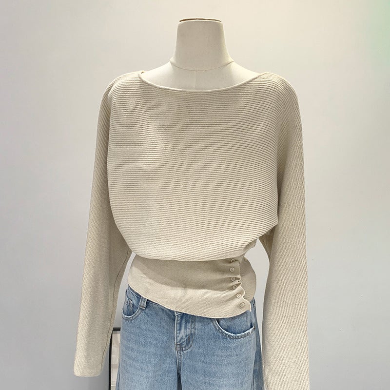 Navy Blue Off-Shoulder Off-Shoulder Knit Sweater Women'S Slim-Fit Elegant Sweater Inner Base Shirt Top - Image 4