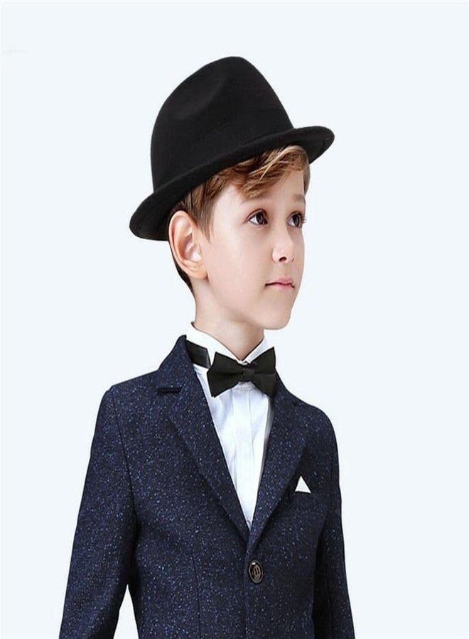 Vikodah Kids Classic Gangster-Trilby Fedora-Hat Short-Brim Manhattan Structured Jazz Cap for Boys Girls 2-6Y Black - Image 3
