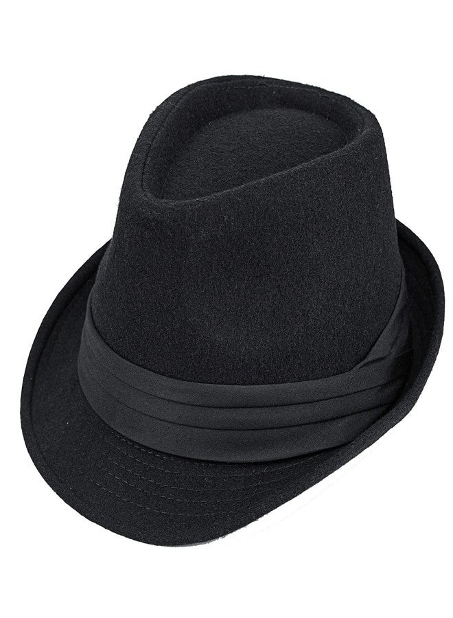Vikodah Kids Classic Gangster-Trilby Fedora-Hat Short-Brim Manhattan Structured Jazz Cap for Boys Girls 2-6Y Black - Image 1