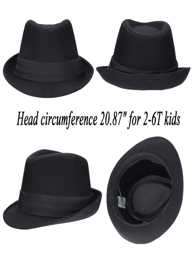 Vikodah Kids Classic Gangster-Trilby Fedora-Hat Short-Brim Manhattan Structured Jazz Cap for Boys Girls 2-6Y Black - Image 2