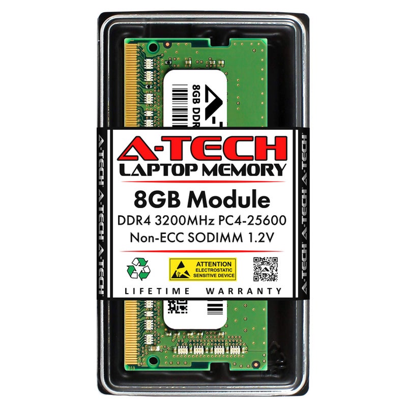 A-Tech 8GB DDR4 3200 MHz SODIMM PC4-25600 (PC4-3200AA) CL22 Non-ECC Laptop RAM Memory Module - Image 1