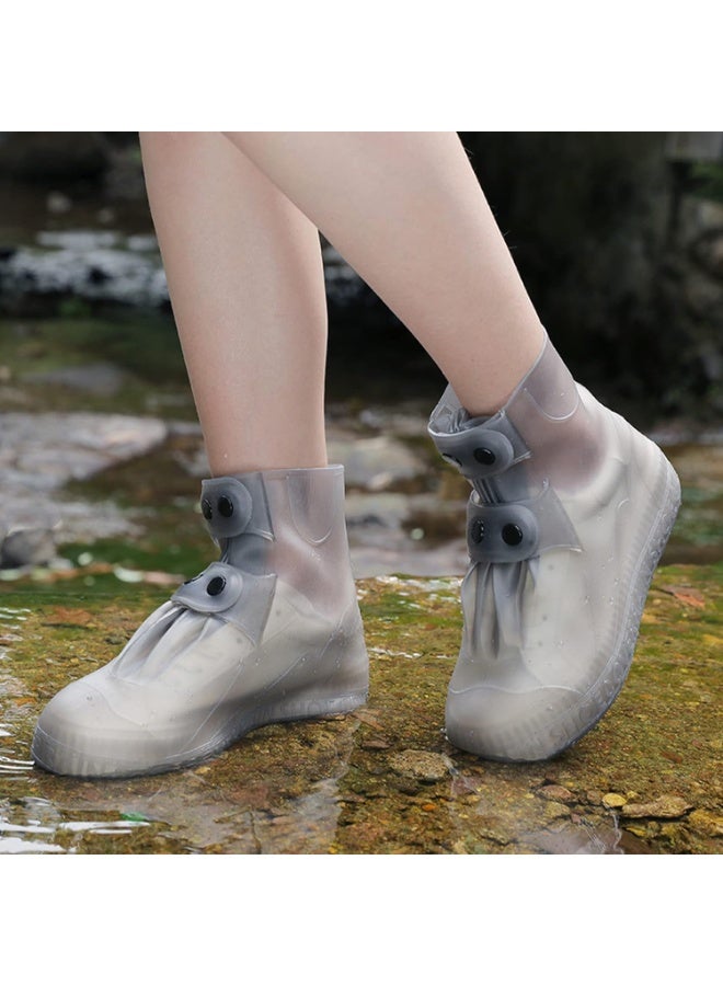 Meetion Rain Boot Covers Waterproof Rain Shoe Covers Silicone Shoe Protector Overshoes Sand Control Non-Slip Foldable Reusable Galoshes for Men Women Rainy Outdoor Cycling Fishing Camping (M, Gray) - Image 1