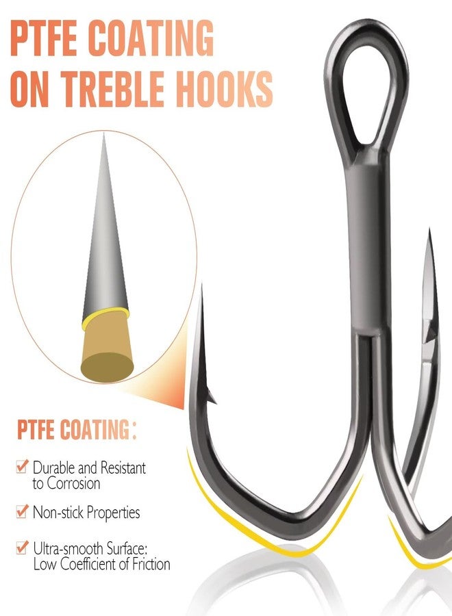 Dovesun Fishing Treble Hooks 3X Strong Professional V PTFE Coating Treble Fishing Hooks for Saltwater Freshwater 50PCS Size #4 - Image 2