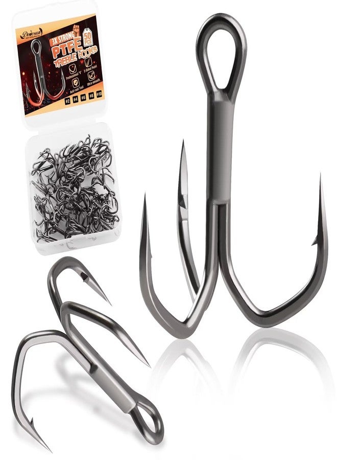Dovesun Fishing Treble Hooks 3X Strong Professional V PTFE Coating Treble Fishing Hooks for Saltwater Freshwater 50PCS Size #4 - Image 1