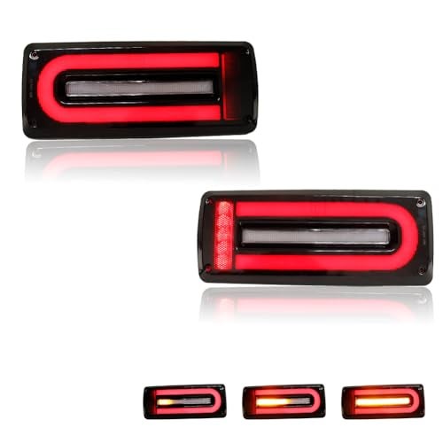 ADIIL Smoked Lens Dynamic LED WSequential Turn Signal Lamps Brake Light Rear Tail Running Light For Mercedes Benz W463 GClass 9918 AMG Replace OEM Rear Taillamp Lights Smoked Lens Red LED