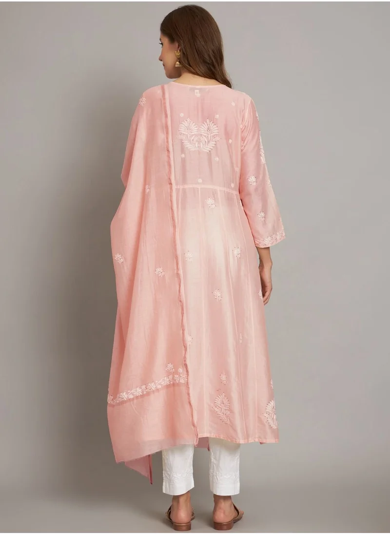 Alaya Hand embroidered Chikankari Chanderi Cotton Kurta Set and Dupatta with Mukaish-AL3665KS