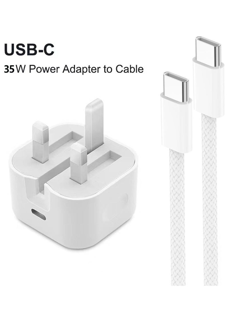 CoomBe iPhone 35W USB C Fast Charge Adapter, Type C Power Block Wall Charger, Plug Adapter, with 1 Meter 35W Fast Charging Cable, Compatible with iPhone 16 Pro Max, iPhone 16 Pro, iPhone 16 Plus, iPhone 16, iPhone 15 Pro Max, iPhone 15 Pro, iPhone 15 Plus, iPhone 15, White - Image 1