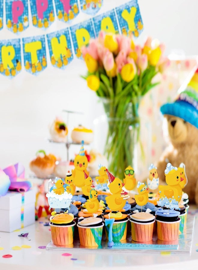 Leitee 57 Pcs Blue Duck Birthday Decorations Balloons Party Happy Birthday Banner Cake Topper Cupcake Toppers Rubber Duck Decor for Birthdays Party Supplies - Image 4
