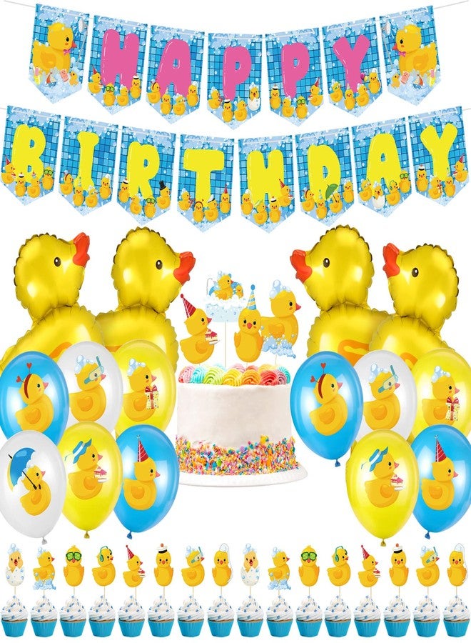 Leitee 57 Pcs Blue Duck Birthday Decorations Balloons Party Happy Birthday Banner Cake Topper Cupcake Toppers Rubber Duck Decor for Birthdays Party Supplies - Image 1