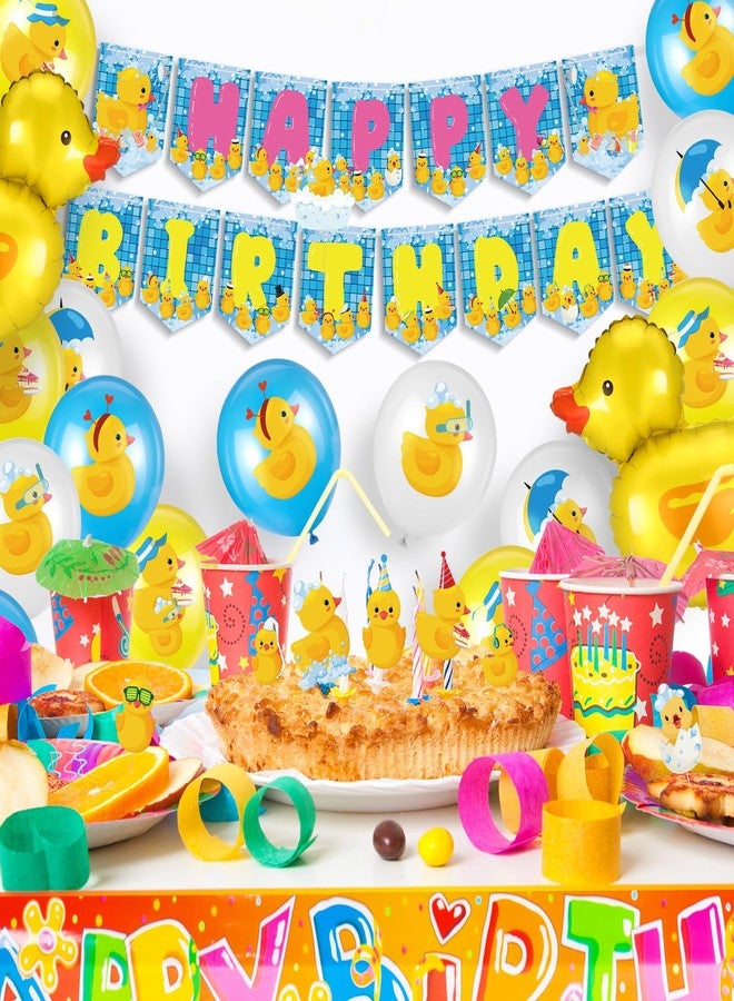 Leitee 57 Pcs Blue Duck Birthday Decorations Balloons Party Happy Birthday Banner Cake Topper Cupcake Toppers Rubber Duck Decor for Birthdays Party Supplies - Image 5