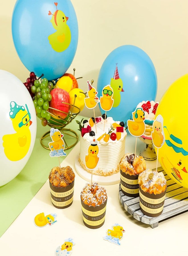 Leitee 57 Pcs Blue Duck Birthday Decorations Balloons Party Happy Birthday Banner Cake Topper Cupcake Toppers Rubber Duck Decor for Birthdays Party Supplies - Image 3