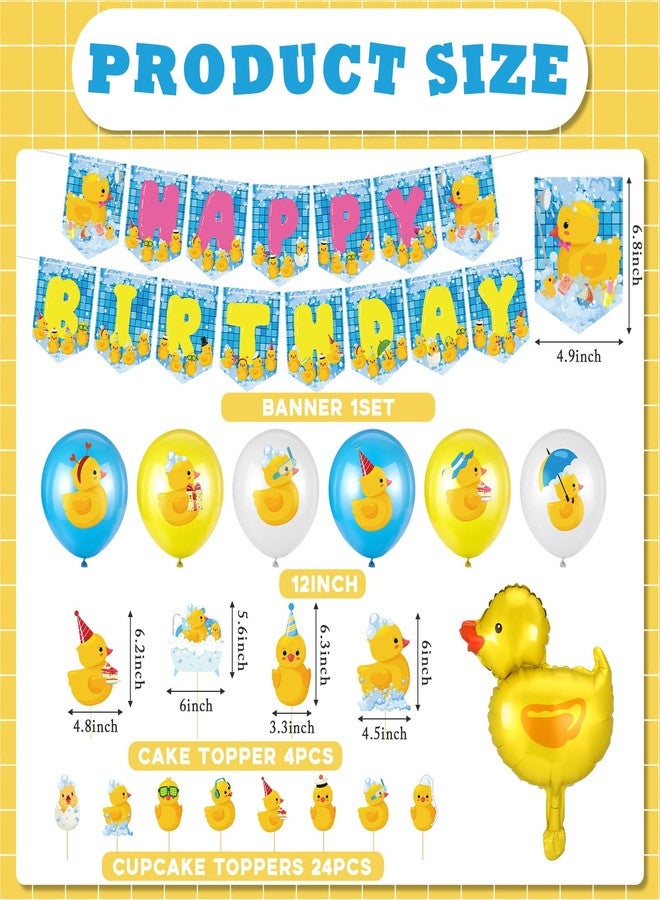 Leitee 57 Pcs Blue Duck Birthday Decorations Balloons Party Happy Birthday Banner Cake Topper Cupcake Toppers Rubber Duck Decor for Birthdays Party Supplies - Image 2