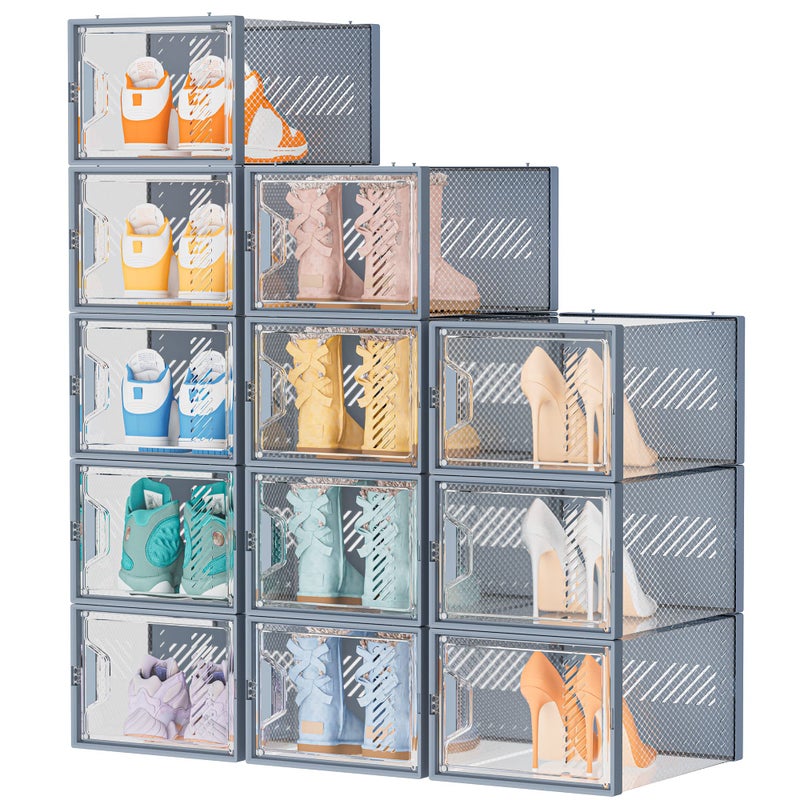 SIMPDIY Shoe Storage Box12 pcs Shoe Box Clear Plastic Stackable Shoe Organizer Containers with Lids for WomenMenFit up to UK 12