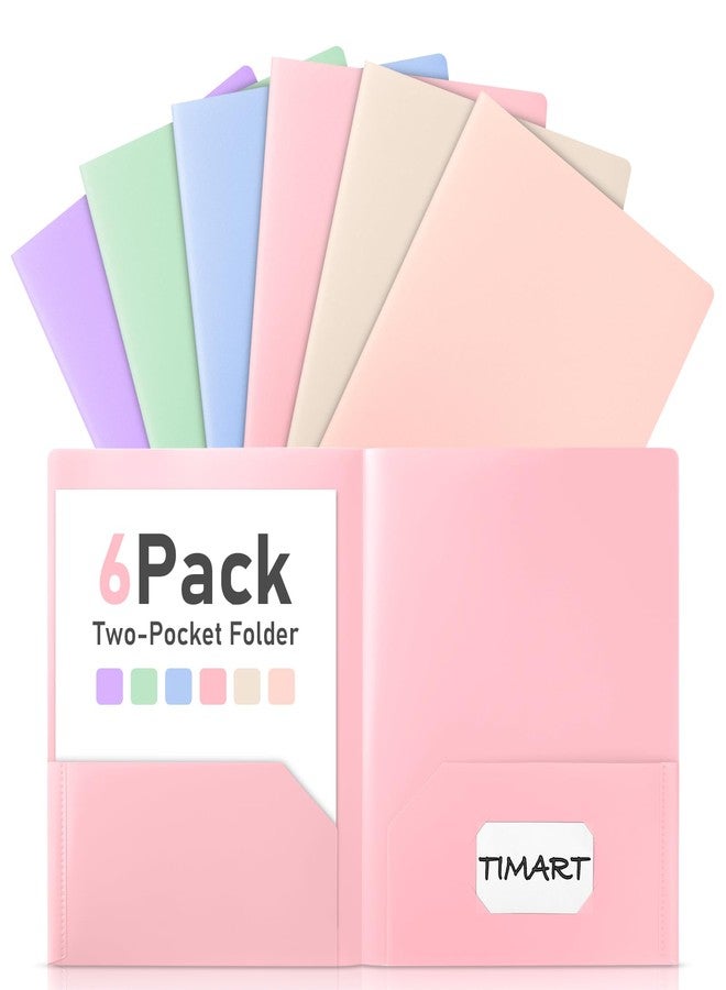 Timart Folders with Pockets-6 Pack, 2 Pocket Folders Fit Letter Size Paper, Pastel Color File Folders for Documents, Plastic File Folder for School Office Home Bussiness - Image 1
