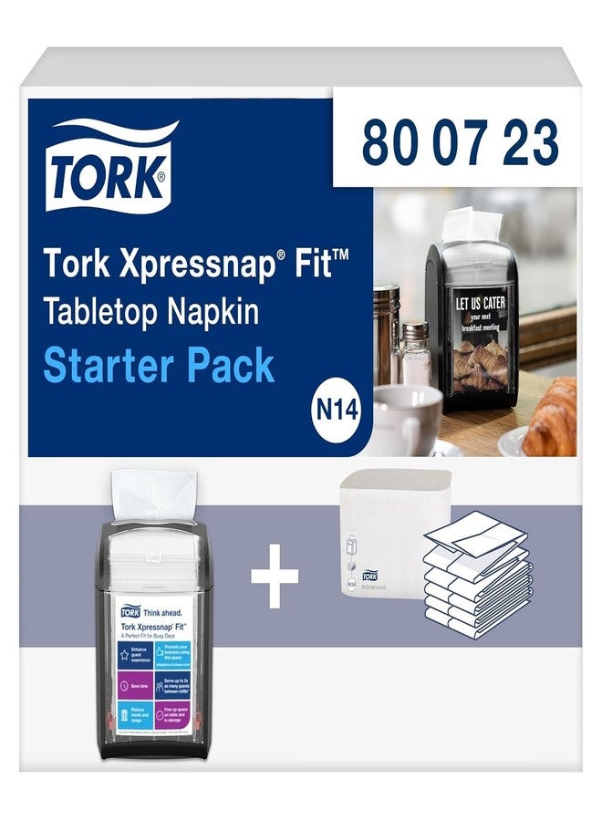 Tork Xpressnap Fit Napkin Dispenser Compact Design, One-at-a-Time Dispensing, Black, N14 System Compatible 2 x 100 White Napkins (800723) - Image 1