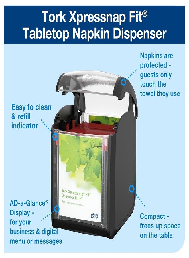 Tork Xpressnap Fit Napkin Dispenser Compact Design, One-at-a-Time Dispensing, Black, N14 System Compatible 2 x 100 White Napkins (800723) - Image 3