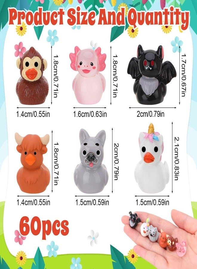GGSTDDUP 60pcs Mini Resin Animal Ducks, Tiny Ducks for Hiding, Miniature Duck Figurines, Novelty Party Favors Gift Decoration (6 Styles) - Image 2