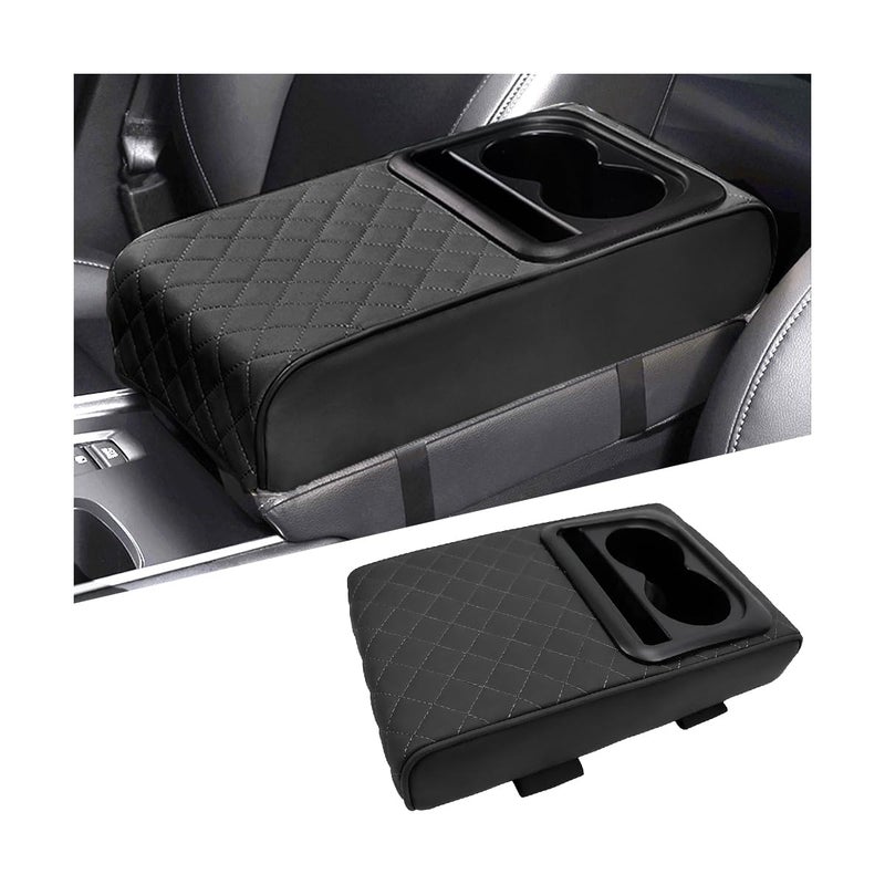 Mandark Car Center Console Armrest Pillow Leather Memory Foam Auto Arm Rest Box Cover Waterproof Automotive Interior Elbow Protector Accessories Universal for SUV Sedan Truck Black