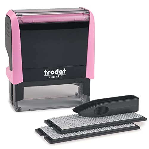 Trodat Printy 4913 SelfInking Do It Yourself DIY 5 Line Personalized Custom Message Stamp with Black Ink Pink - Image 1
