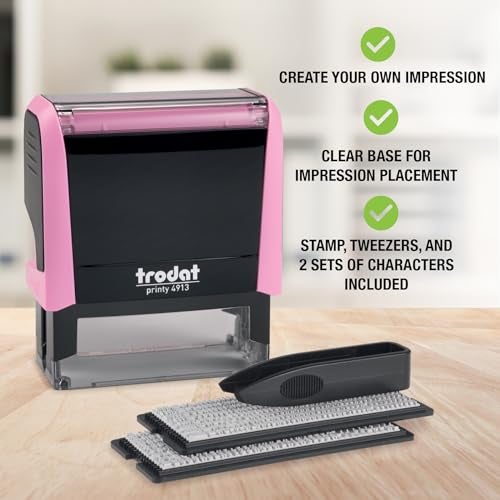 Trodat Printy 4913 SelfInking Do It Yourself DIY 5 Line Personalized Custom Message Stamp with Black Ink Pink - Image 3