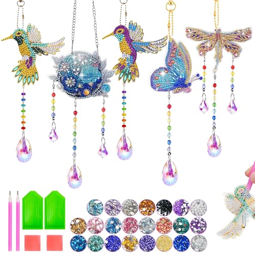 Mulyric 5Pcs Diamond art Kits for KidsAdults Crafts for Kids Ages 812 DIY Diamond Painting art Wind Chimes Crystal Window Suncatcher Craft Birthday Gifts for 7 8 9 10 11 Year Old Girls Home Garden Decor - Image 1