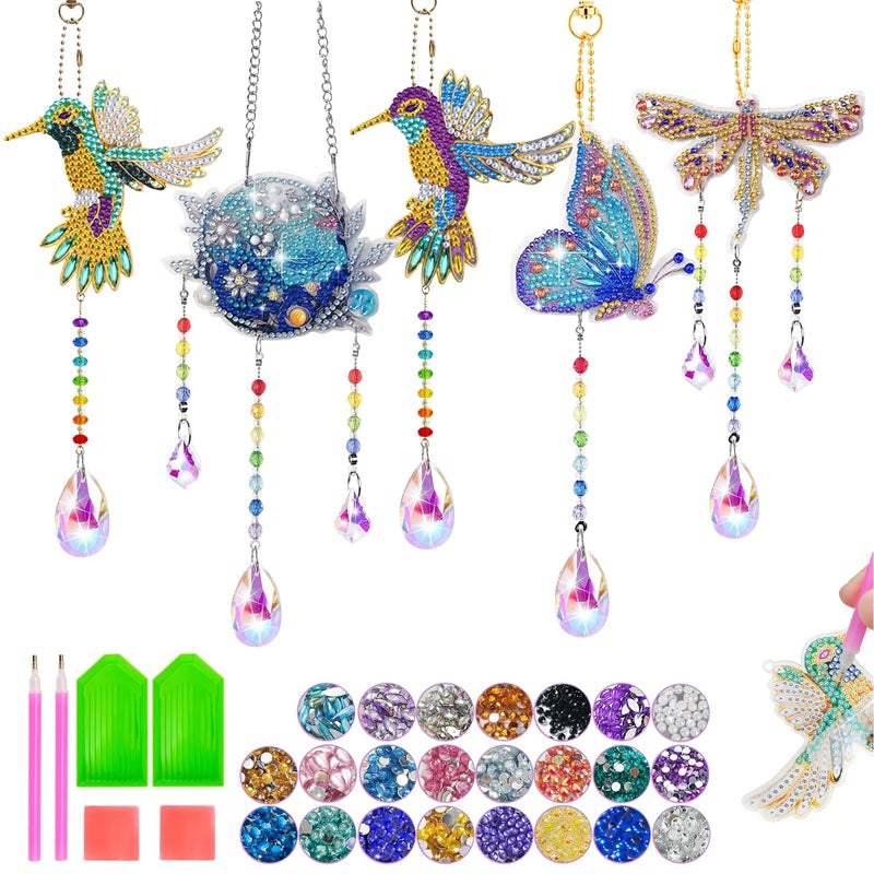 Mulyric 5Pcs Diamond art Kits for KidsAdults Crafts for Kids Ages 812 DIY Diamond Painting art Wind Chimes Crystal Window Suncatcher Craft Birthday Gifts for 7 8 9 10 11 Year Old Girls Home Garden Decor - Image 2