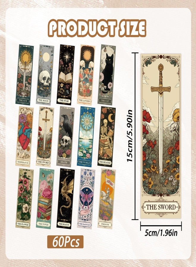 RUBOAOA 60 Pcs Tarot Fantasy Bookmarks, Dark Romance Book Marks for Reading Women Book Lovers, Witchy Aesthetic Page Marker Clips for Gothic Romance Novel or Bookish Gifts - Image 3
