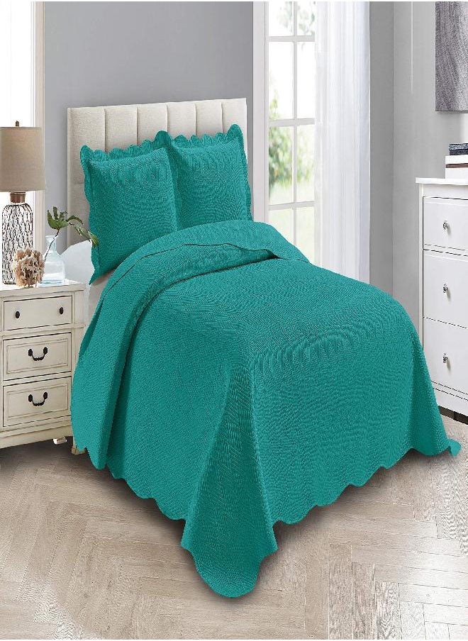 Linen Plus - Linen Plus Luxury Oversized Coverlet Embossed Bedspread Set Solid Turquoise King/California King Bed Cover New # Ashley - Image 1