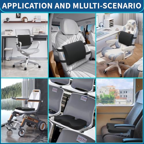 QUTOOL Memory Foam Seat Cushion & Lumbar Support Pillow for Office Chair Car Wheelchair Orthopedic Chair Pad and Back Cushion with Adjustable Straps for Lower Back, Tailbone, Sciatica, Hip Pain Relief - Image 5