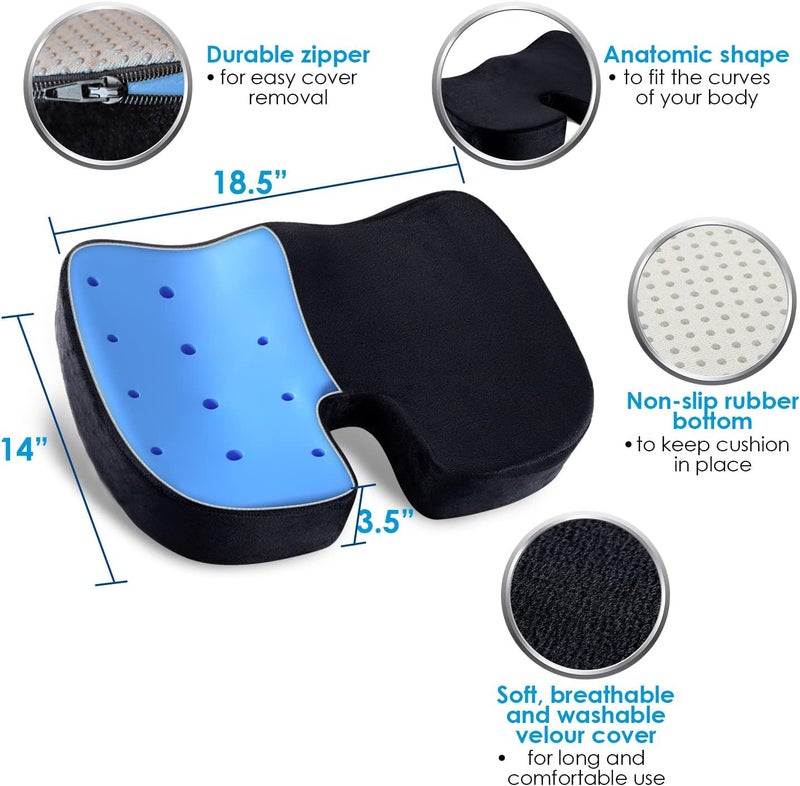 QUTOOL Memory Foam Seat Cushion & Lumbar Support Pillow for Office Chair Car Wheelchair Orthopedic Chair Pad and Back Cushion with Adjustable Straps for Lower Back, Tailbone, Sciatica, Hip Pain Relief - Image 3