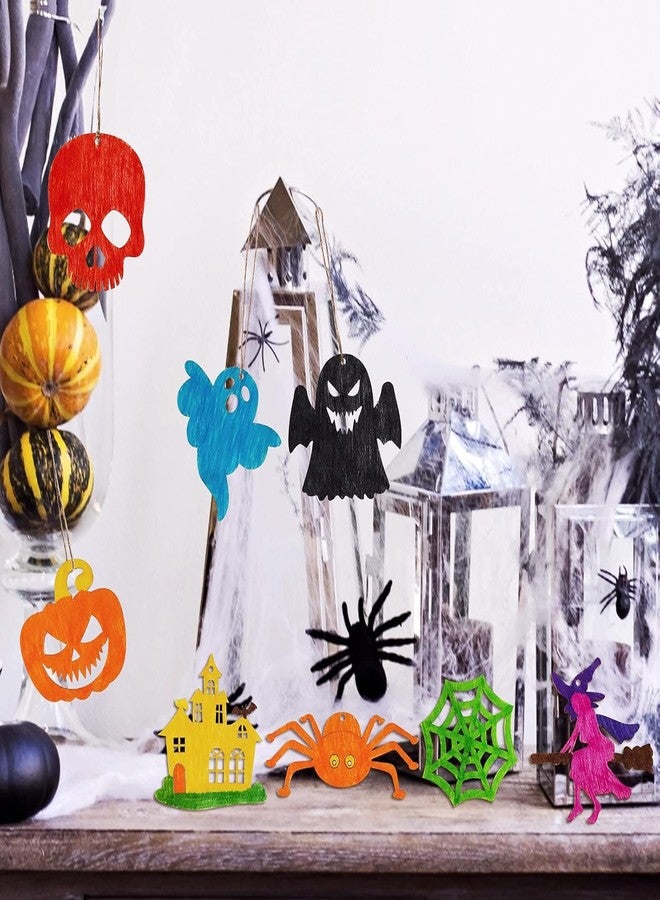 Curious Button 12 PCS Halloween Crafts Painting Wooden Slices Cutouts Ornaments DIY Unfinished Pre-drilled Natural Wood for Kids Halloween Hanging Decorations (3X3 Inch) - Image 4