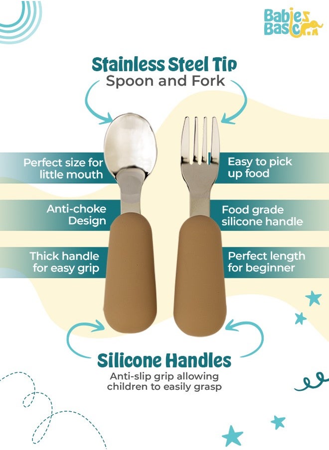 Babies Basic Stainless Steel Cutlery Set With Spoon And Fork With Travel Case - Cream  - Image 2
