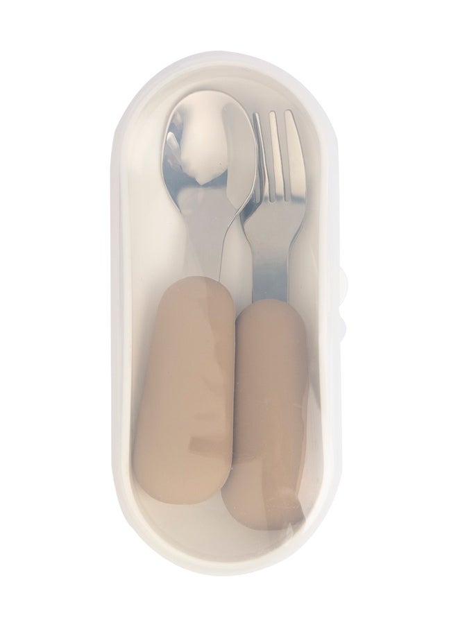 Babies Basic Stainless Steel Cutlery Set With Spoon And Fork With Travel Case - Cream  - Image 5