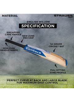 STRAUSS Strauss Cricket Bat | Edition: 11000 | English Willow | Size: Short Handle | Premium Leather Ball Cricket Bat  - Image 3