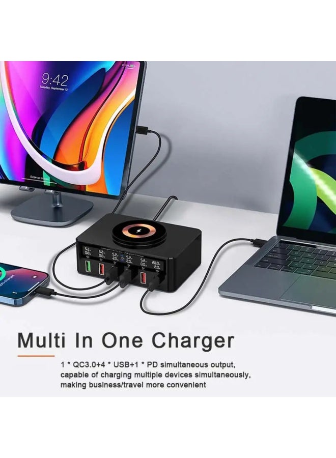 كي يو كي أتش حامل شحن لاسلكي متعدد الوظائف 6 في 1 متوافق مع أجهزة iPhone و Apple Watch و AirPods، قاعدة شحن سريع - Image 5