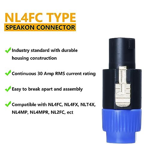 HBU 6 Sets (12 Packs) Speakon Plug Kit - 6pcs Pole SpeakON Connectors and 6pcs NL4MP Chassis Panel Mount Socket - Pro PA DJ NL4FC, NL4FX, NLT4X, NL4MPR Connector with Twist Lock - Image 2