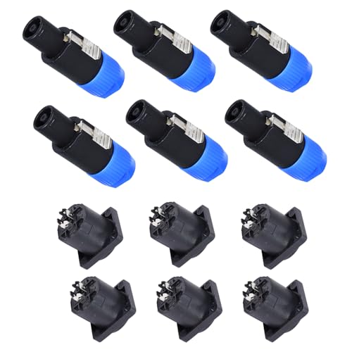 HBU 6 Sets (12 Packs) Speakon Plug Kit - 6pcs Pole SpeakON Connectors and 6pcs NL4MP Chassis Panel Mount Socket - Pro PA DJ NL4FC, NL4FX, NLT4X, NL4MPR Connector with Twist Lock - Image 1