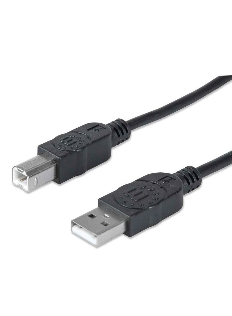 Manhattan 394628 Hi-Speed USB Printer Cable A Male / B Male 3M (10 ft.) - Black - Image 1