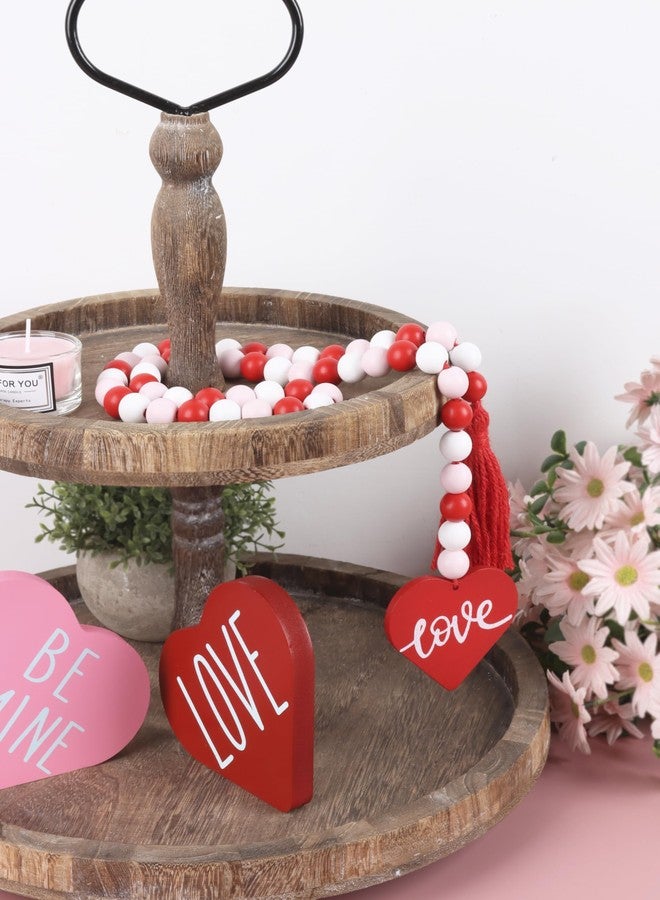 Meplait Valentine's Day Wood Beaded Garland with Tassel, Valentines Day Tiered Tray Decor Farmhouse Rustic Beads Garland with Red Heart for Wall Hanging Home Decorations - Image 5