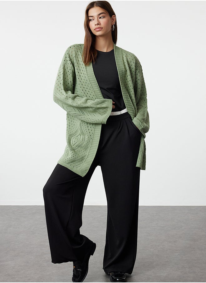 trendyol Mint Oversize Midi Openwork/Perforated Knitwear Cardigan TWOAW24HI00331  - Image 1