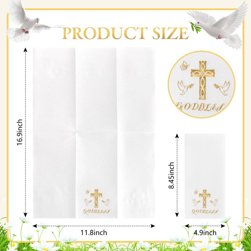 Joyido 50 Pack Cross Paper Napkins - Easter Napkins Disposable - Gold Cloth-Like Feel Dinner Paper - Heavy Duty Hand Towels for Religious Party  Baptism  Confirmation  Christening  First Communion - Image 1