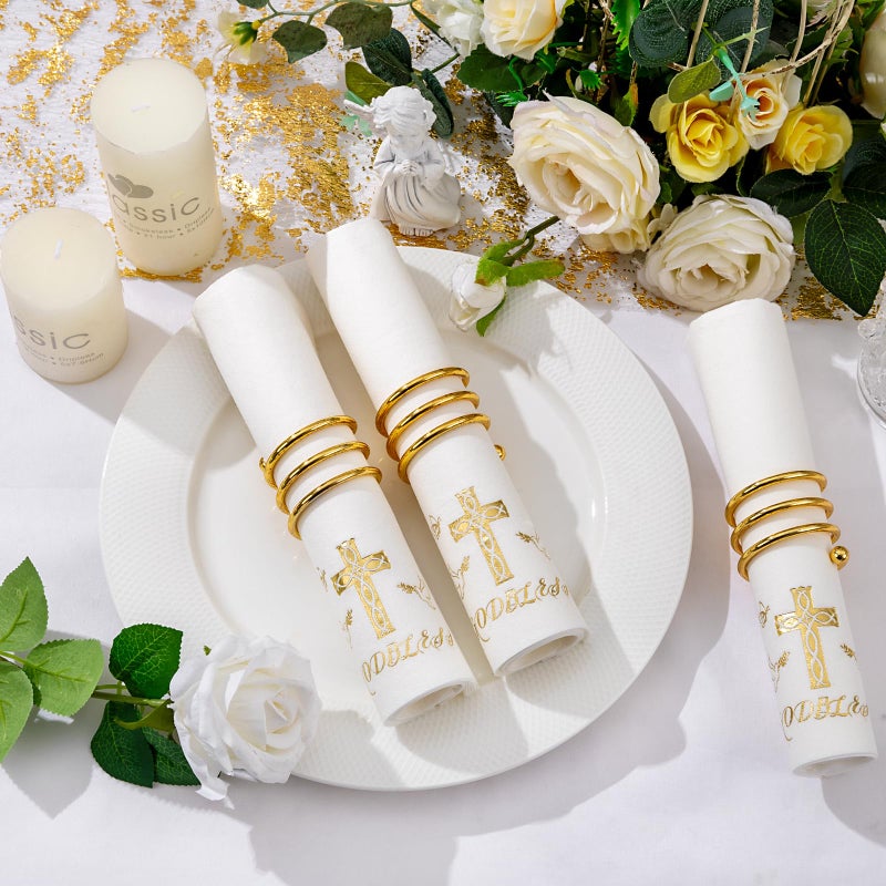 Joyido 50 Pack Cross Paper Napkins - Easter Napkins Disposable - Gold Cloth-Like Feel Dinner Paper - Heavy Duty Hand Towels for Religious Party  Baptism  Confirmation  Christening  First Communion - Image 2