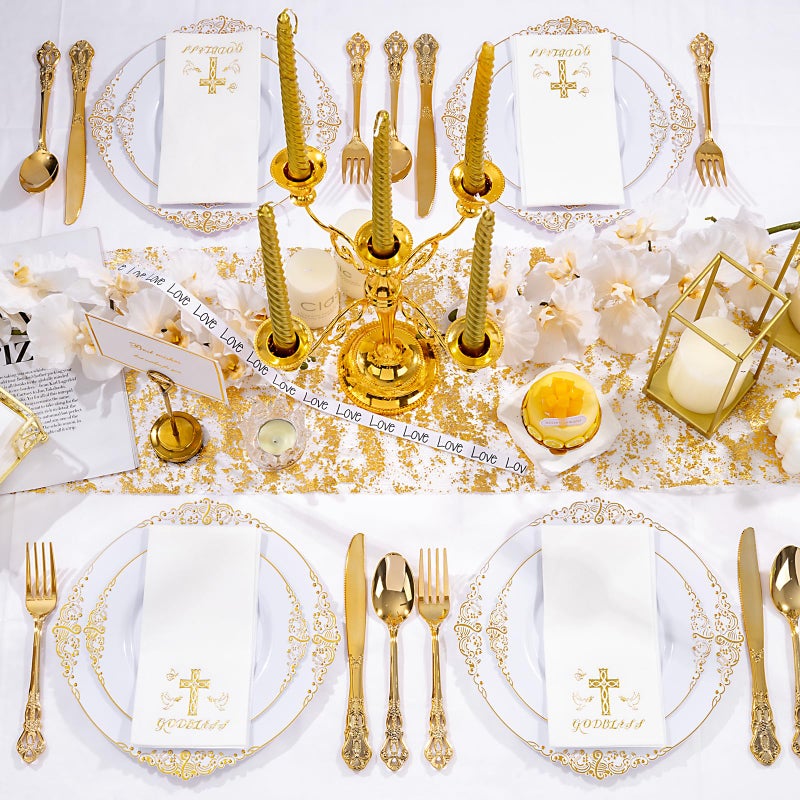 Joyido 50 Pack Cross Paper Napkins - Easter Napkins Disposable - Gold Cloth-Like Feel Dinner Paper - Heavy Duty Hand Towels for Religious Party  Baptism  Confirmation  Christening  First Communion - Image 4