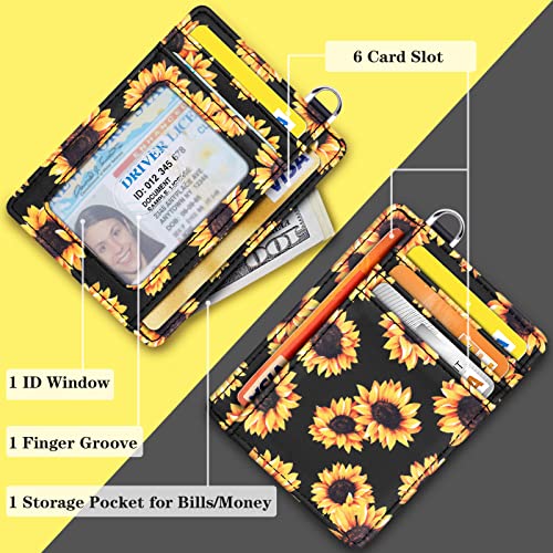 Coco Rossi Slim Front Pocket Wallet RFID ID Card Holder Cute Small Wallet with Wrist Lanyards Key Chain Holder for Women,Sunflower - Image 5